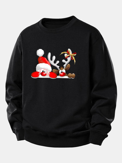 Locker sitzendes Sweatshirt mit Weihnachtsmann- und Rentierdruck