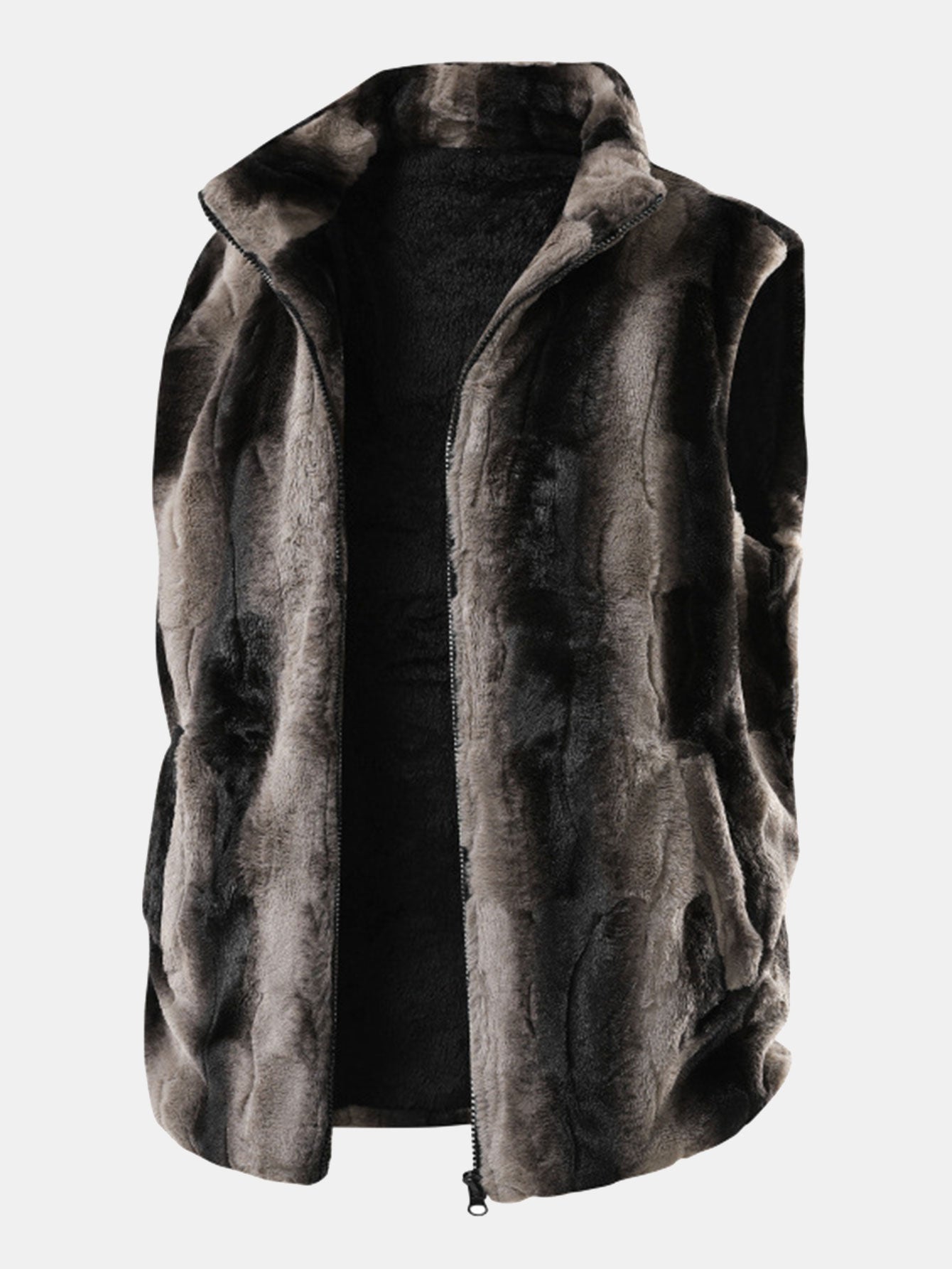 Kunstpelz Reißverschluss Stehkragen Weste