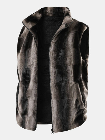 Kunstpelz Reißverschluss Stehkragen Weste