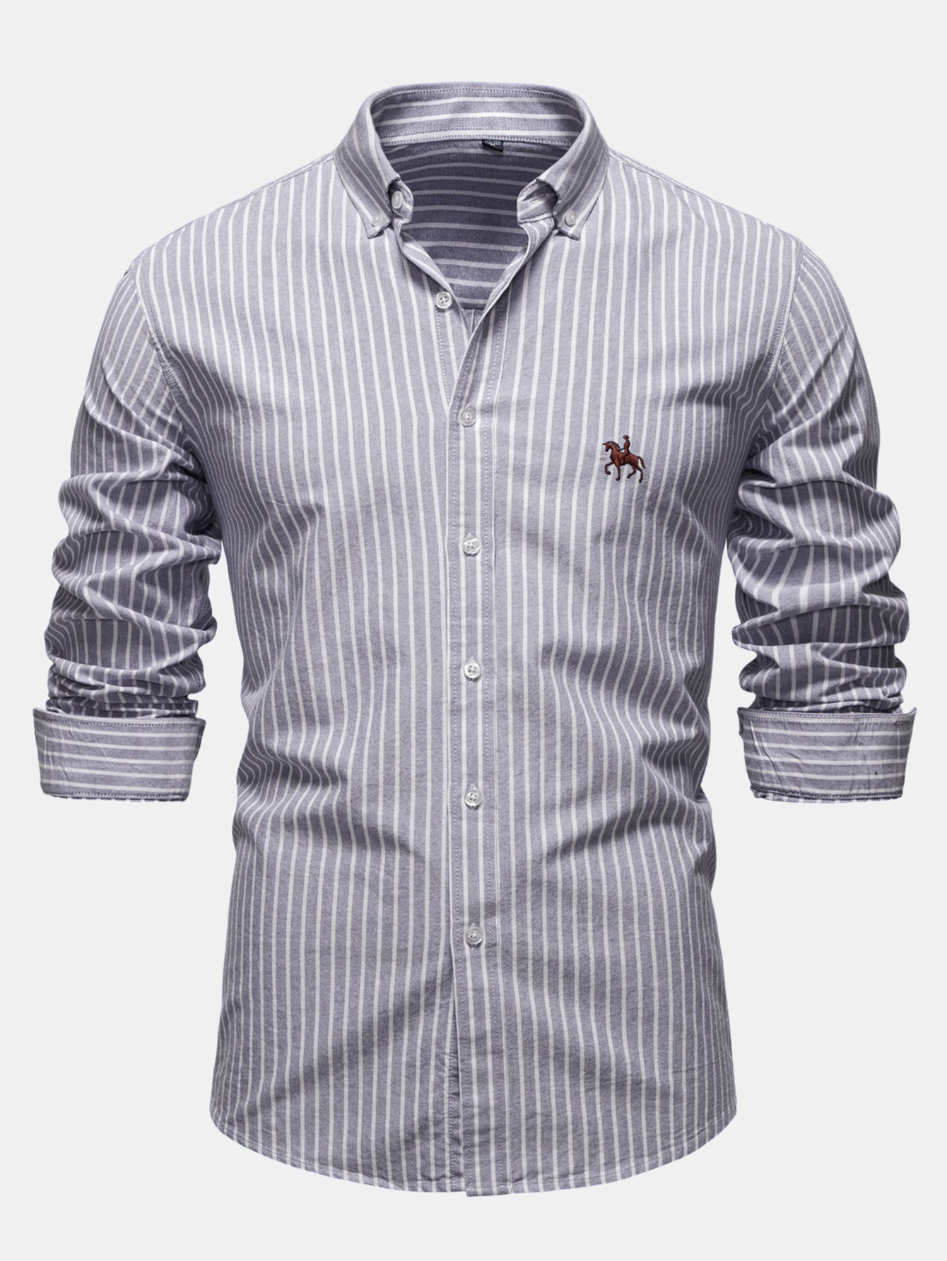 Cowboy Stickerei Baumwolle Oxford Streifenhemd