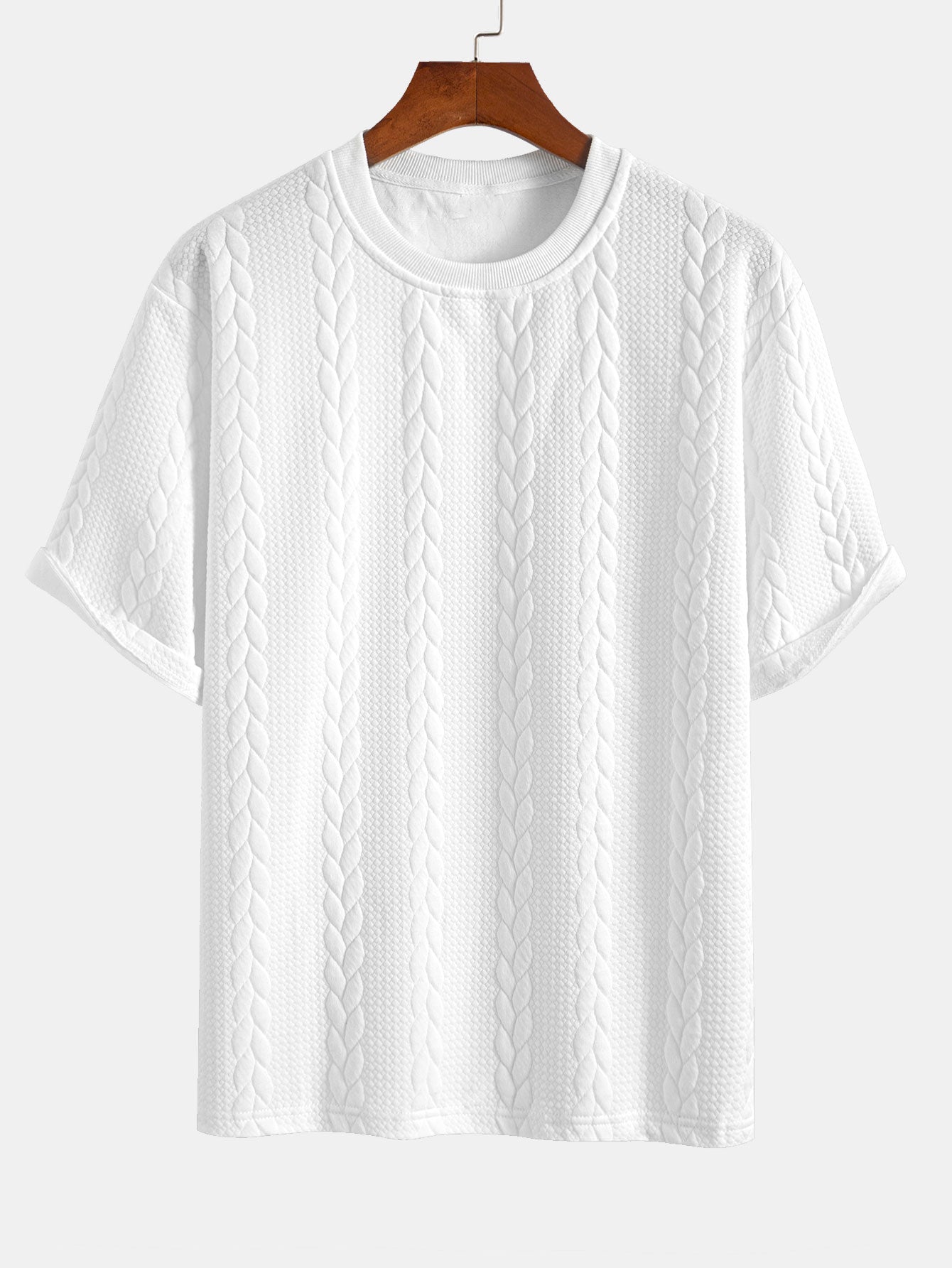 Casual Mid-Length Sleeve Twist Jacquard Tee and Shorts Set