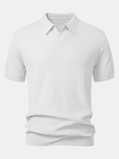 V-Neck Wave Jacquard Knit Polo Shirt