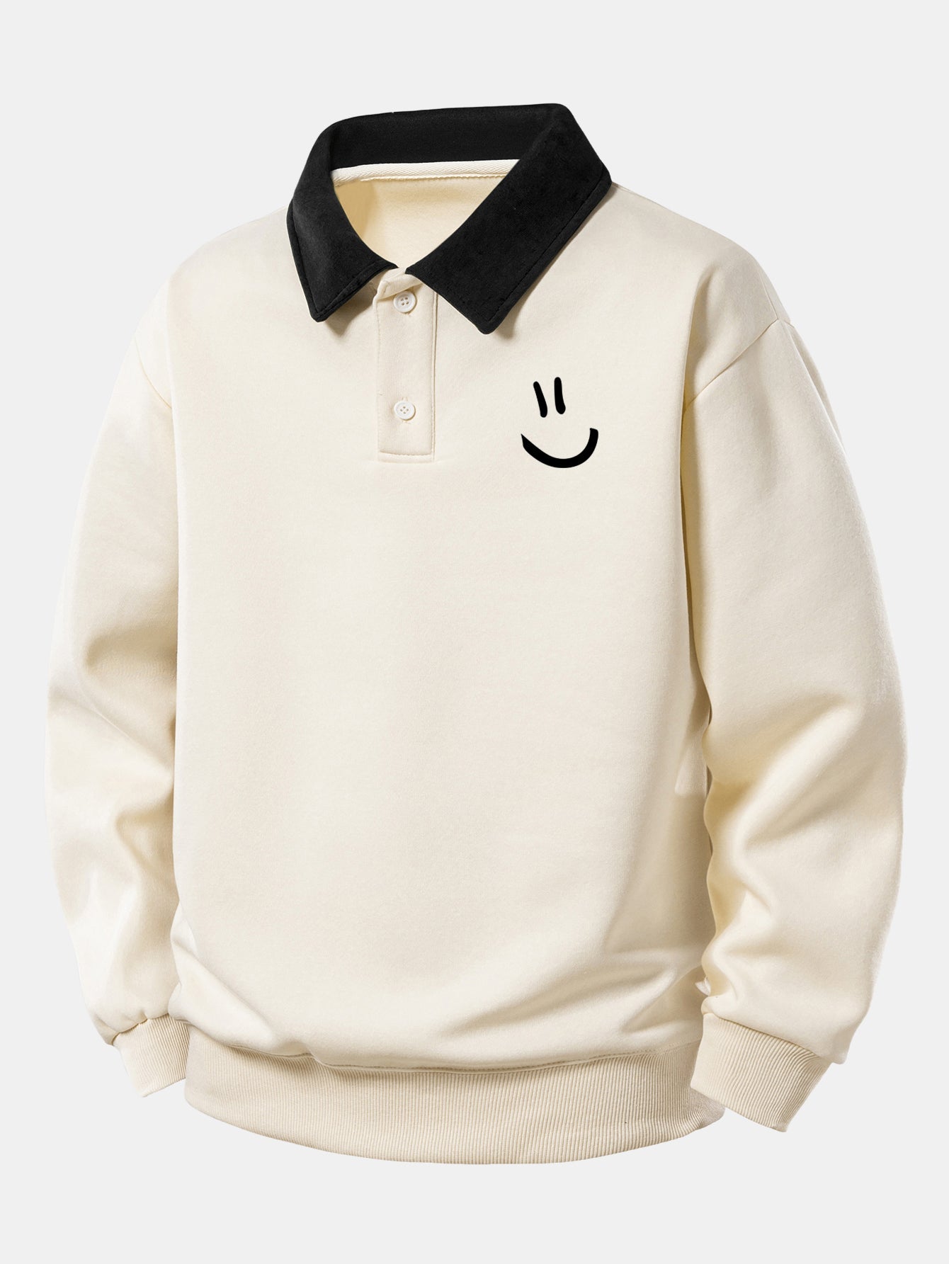 Relaxed Fit Smiley Face Print Kontrast Poloshirts Sweatshirt