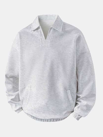 Casual Fit Waffle V-Neck Polo Sweatshirt