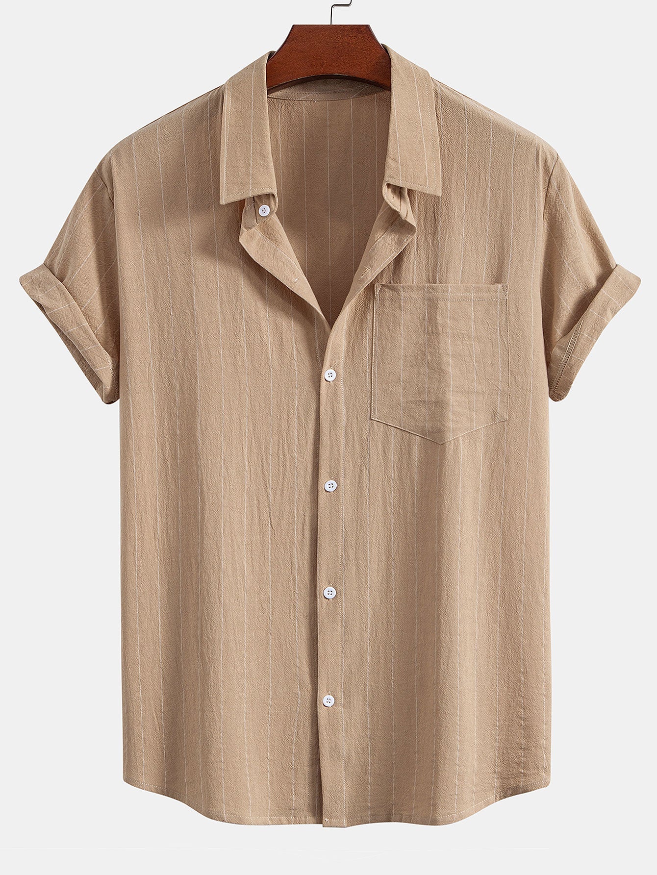 Gestreiftes Hemd in Leinenoptik mit Knöpfen und Shorts mit Kordelzug