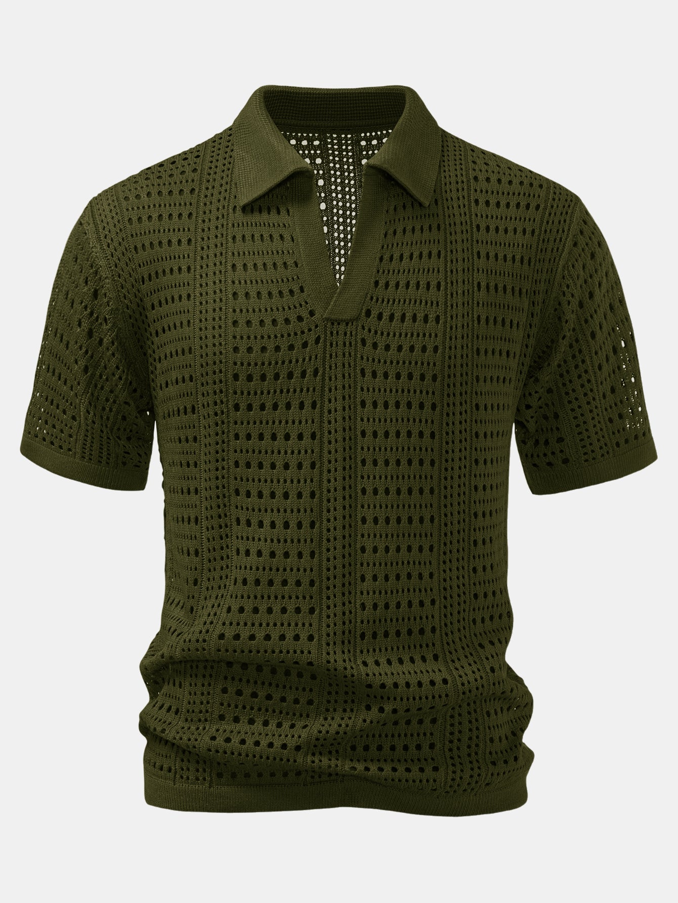 V-Neck Crochet Polo Shirt