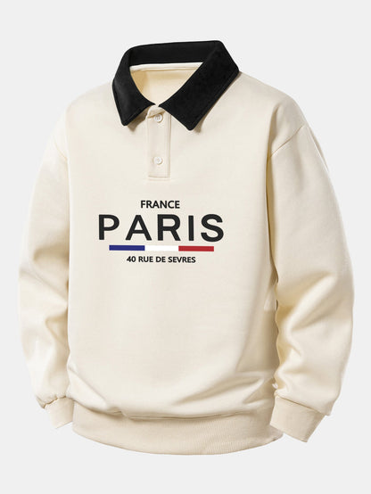 Relax Fit Paris Print Contrast Poloshirts Sweatshirt
