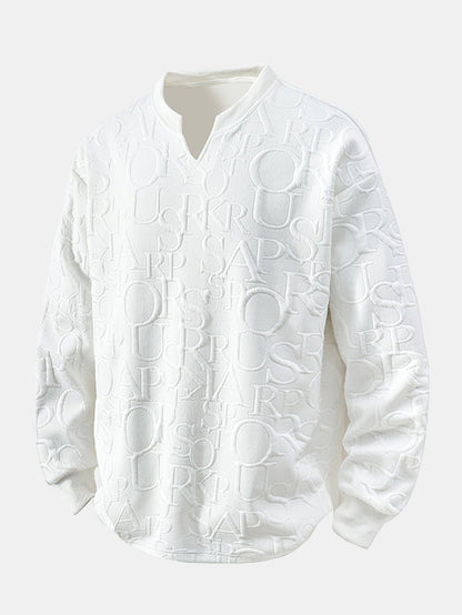 V-Neck Jacquard Letter T-Shirt