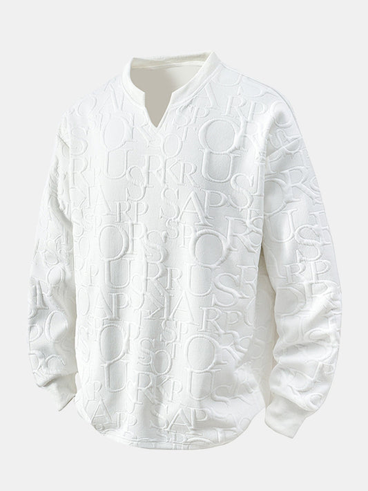 V-Neck Jacquard Letter T-Shirt