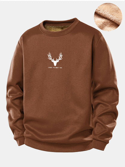 Silhouette Kopf Hirsch Druck Teddy Fleece Gefüttertes Sweatshirt