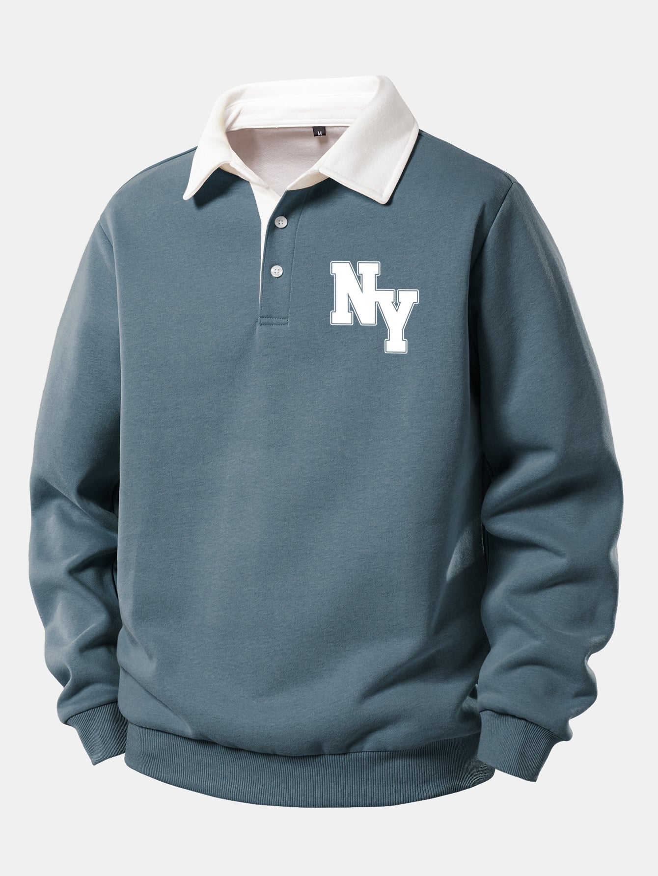 NY Print Contrast Polo Collar Sweatshirt