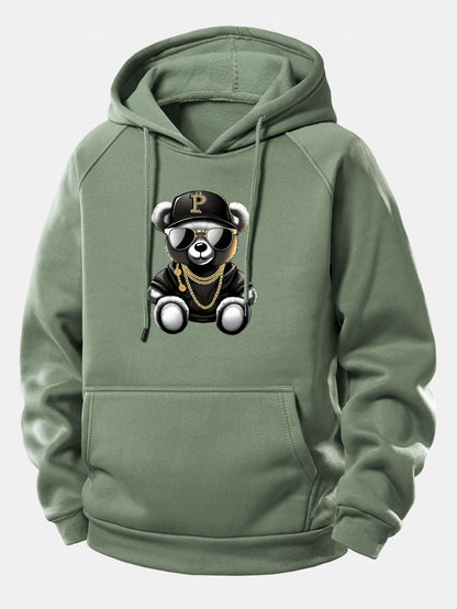 Hip Hop Bär Grafik Hoodie mit Kordelzug