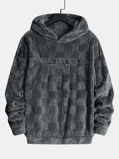 Kalifornien bestickter Teddy-Kapuzenpullover mit Schachbrettmuster