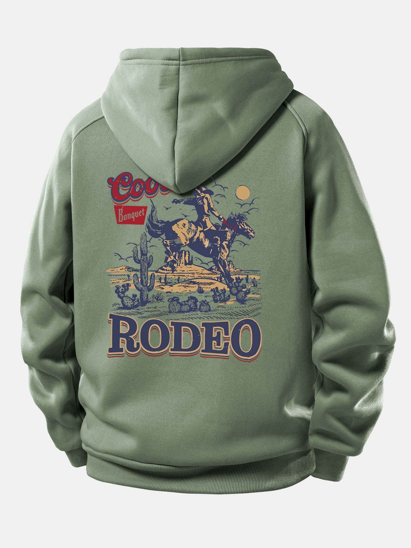 Western Cowboy Print Hoodie with Drawstring