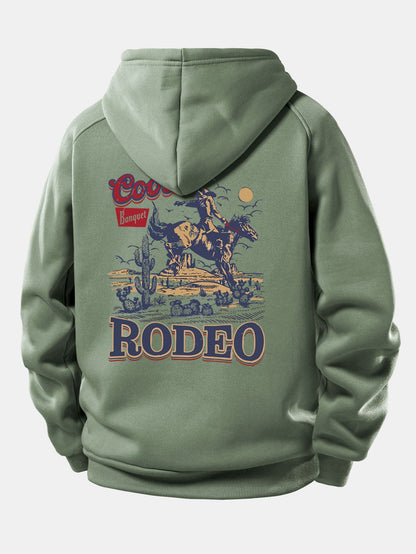 Western Cowboy Print Hoodie with Drawstring