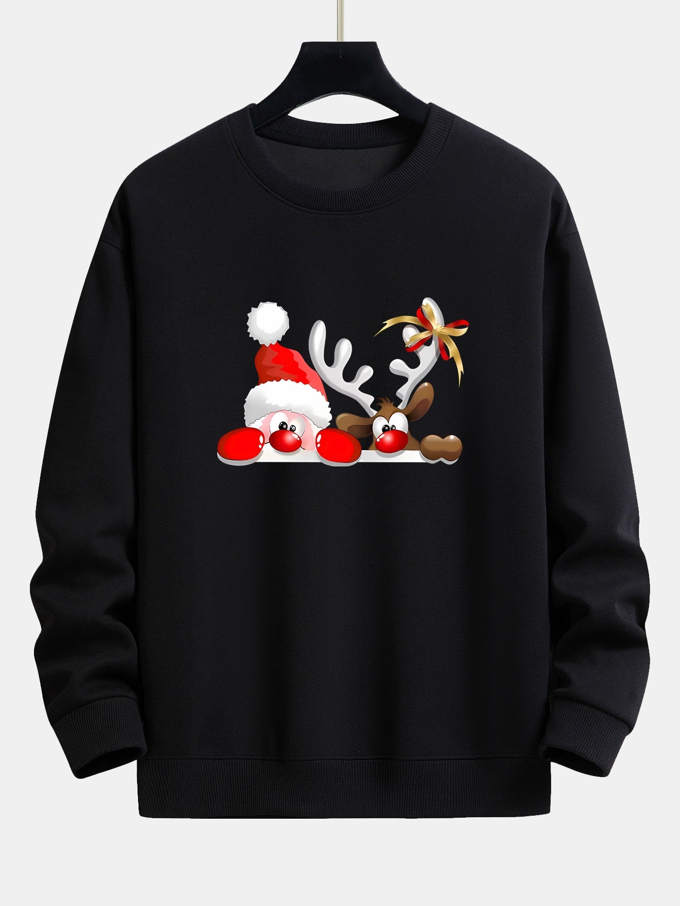 Lockeres Sweatshirt mit Weihnachtsmann- und Rentier-Print