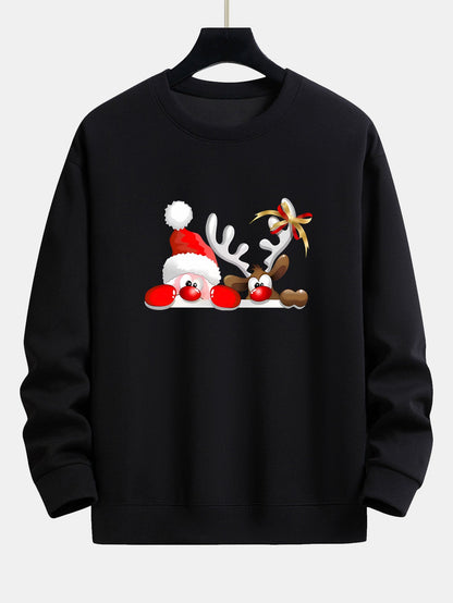 Lockeres Sweatshirt mit Weihnachtsmann- und Rentier-Print