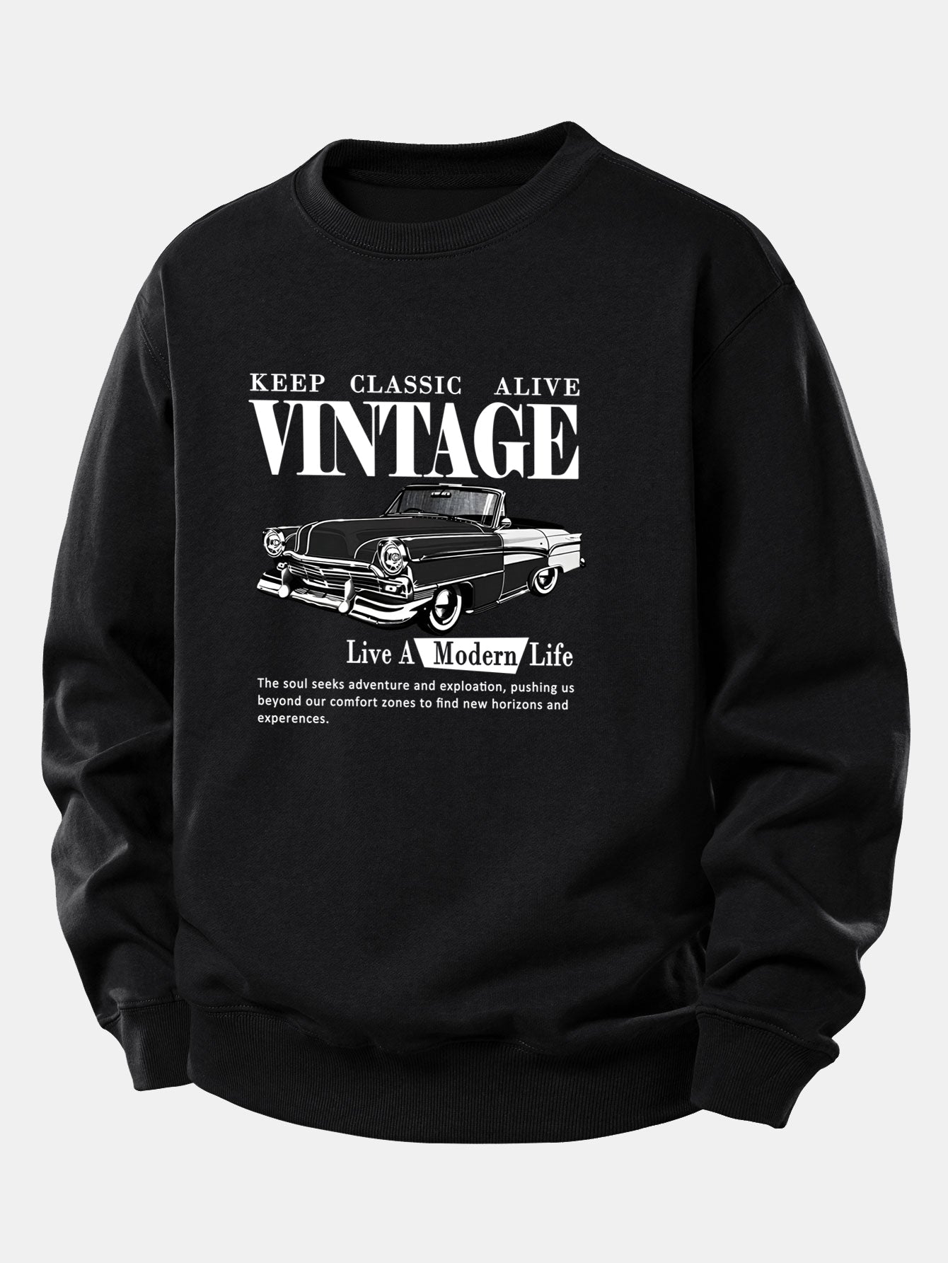 Vintage-Auto-Druck Sweatshirt mit lockerem Schnitt