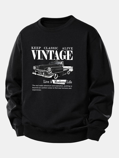 Vintage-Auto-Druck Sweatshirt mit lockerem Schnitt