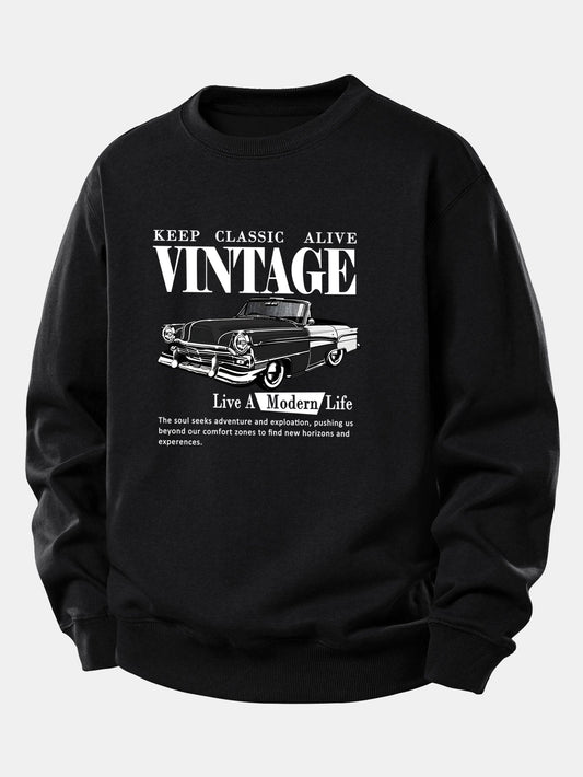 Vintage-Auto-Druck Sweatshirt mit lockerem Schnitt
