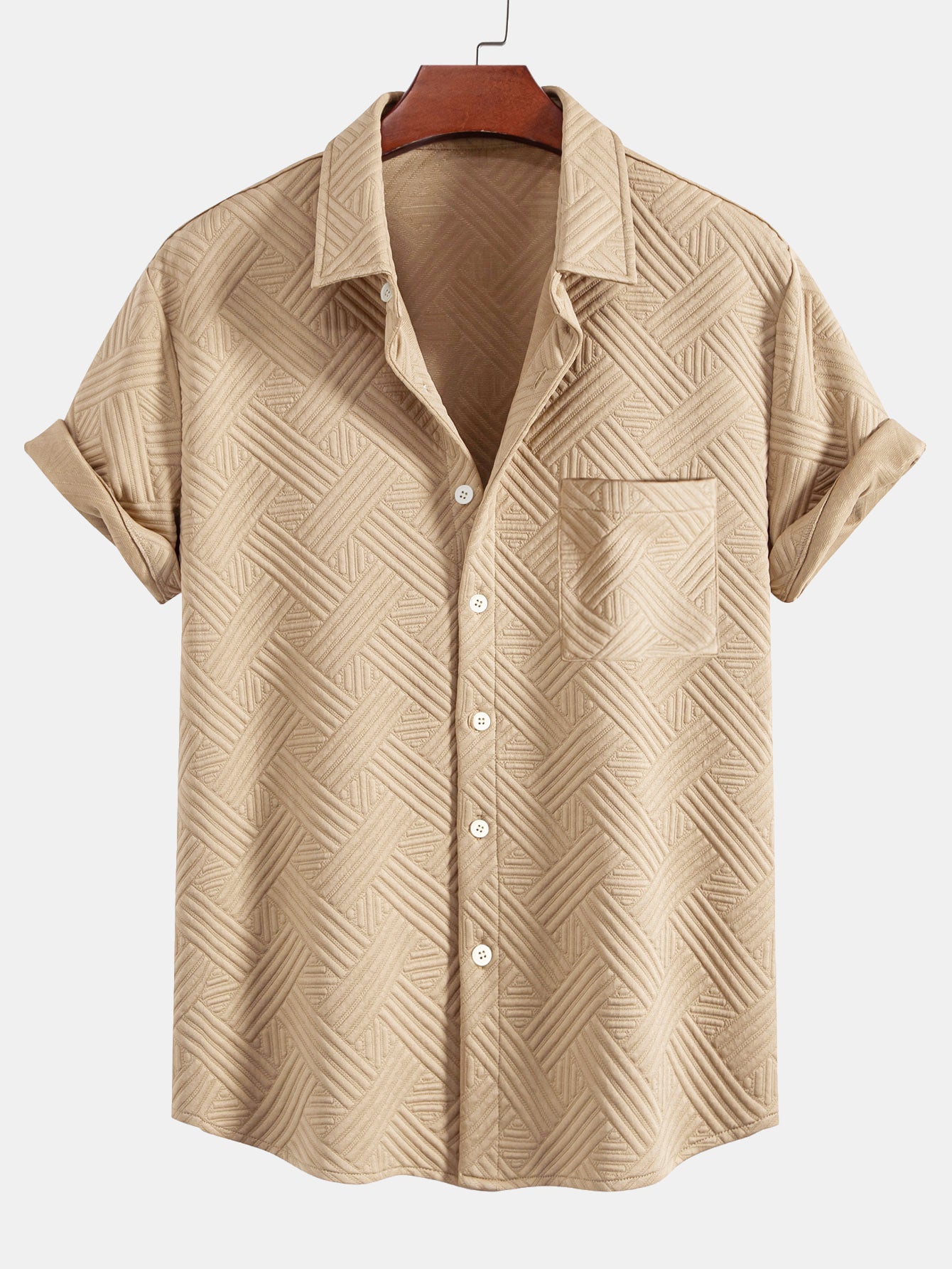 Gestreiftes Jacquard-Hemd mit Knopfleiste und Shorts mit Kordelzug