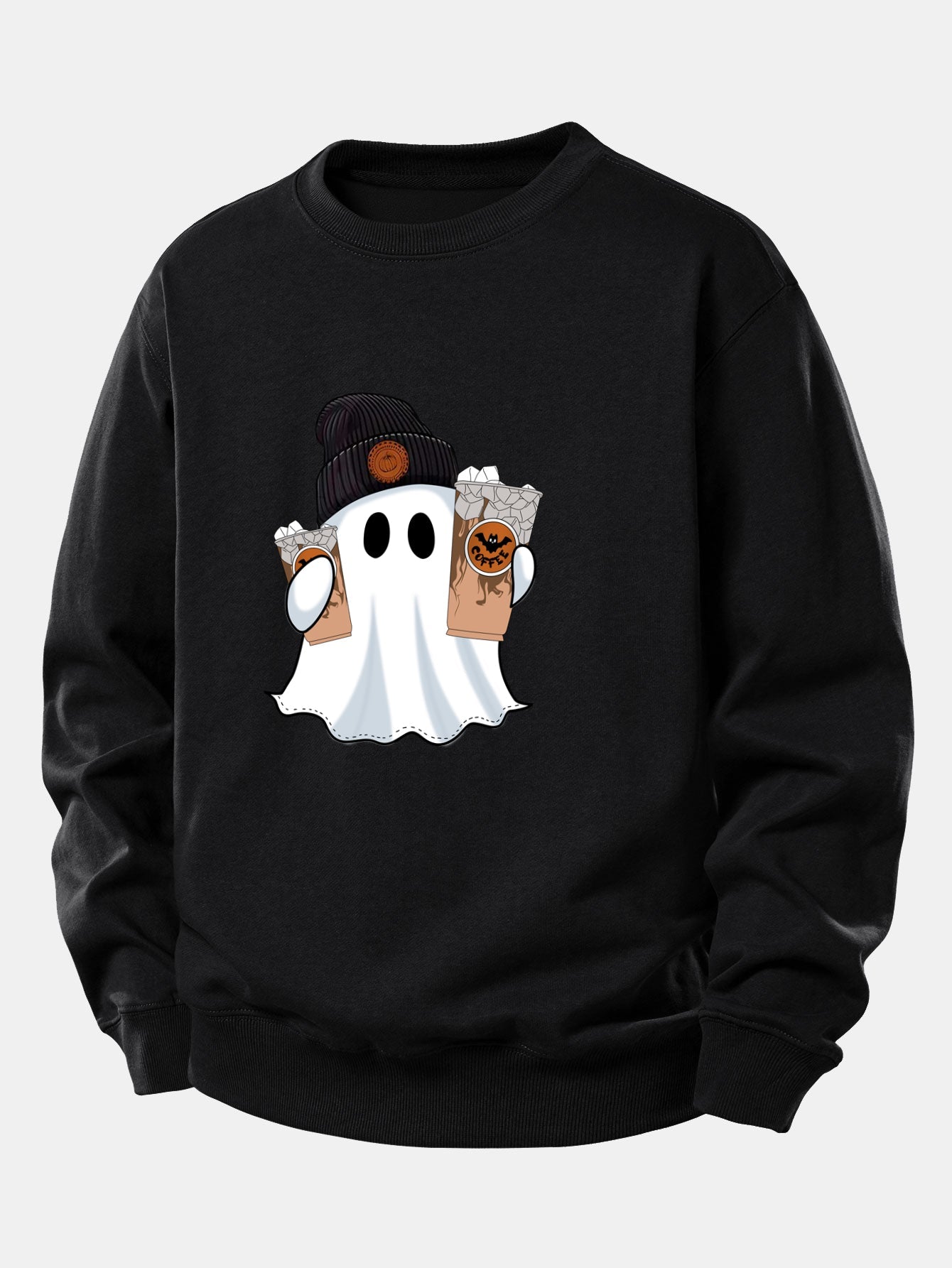Halloween Geist Kaffee Grafik Sweatshirt mit lockerem Schnitt