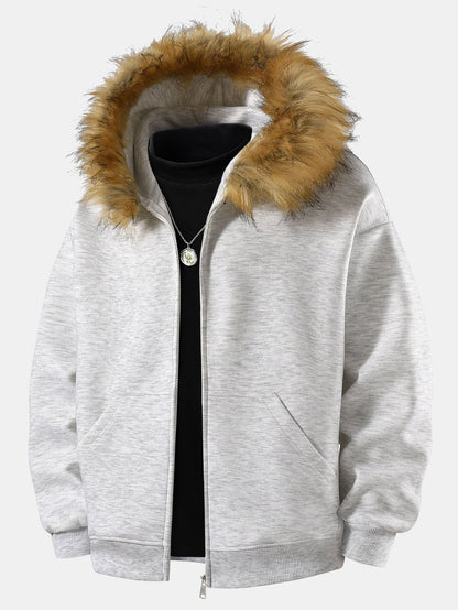 Locker sitzende Kapuzenjacke mit Reißverschluss und Kunstpelzkragen