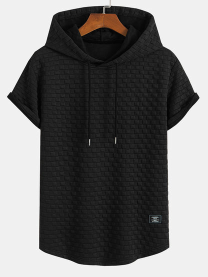 Schachbrett-Jacquard Hoodie-T-Shirt mit Bogen-Saum und passenden Shorts