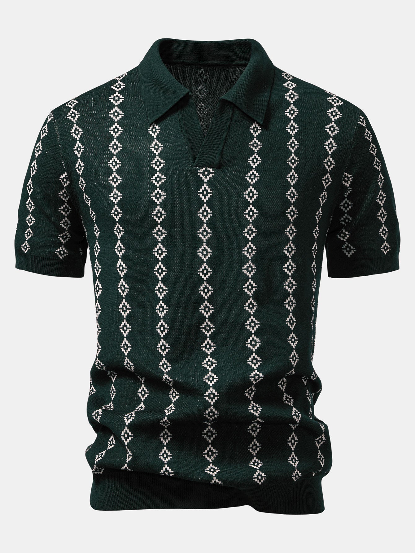 V-Ausschnitt Poloshirt mit geometrischem Strickmuster