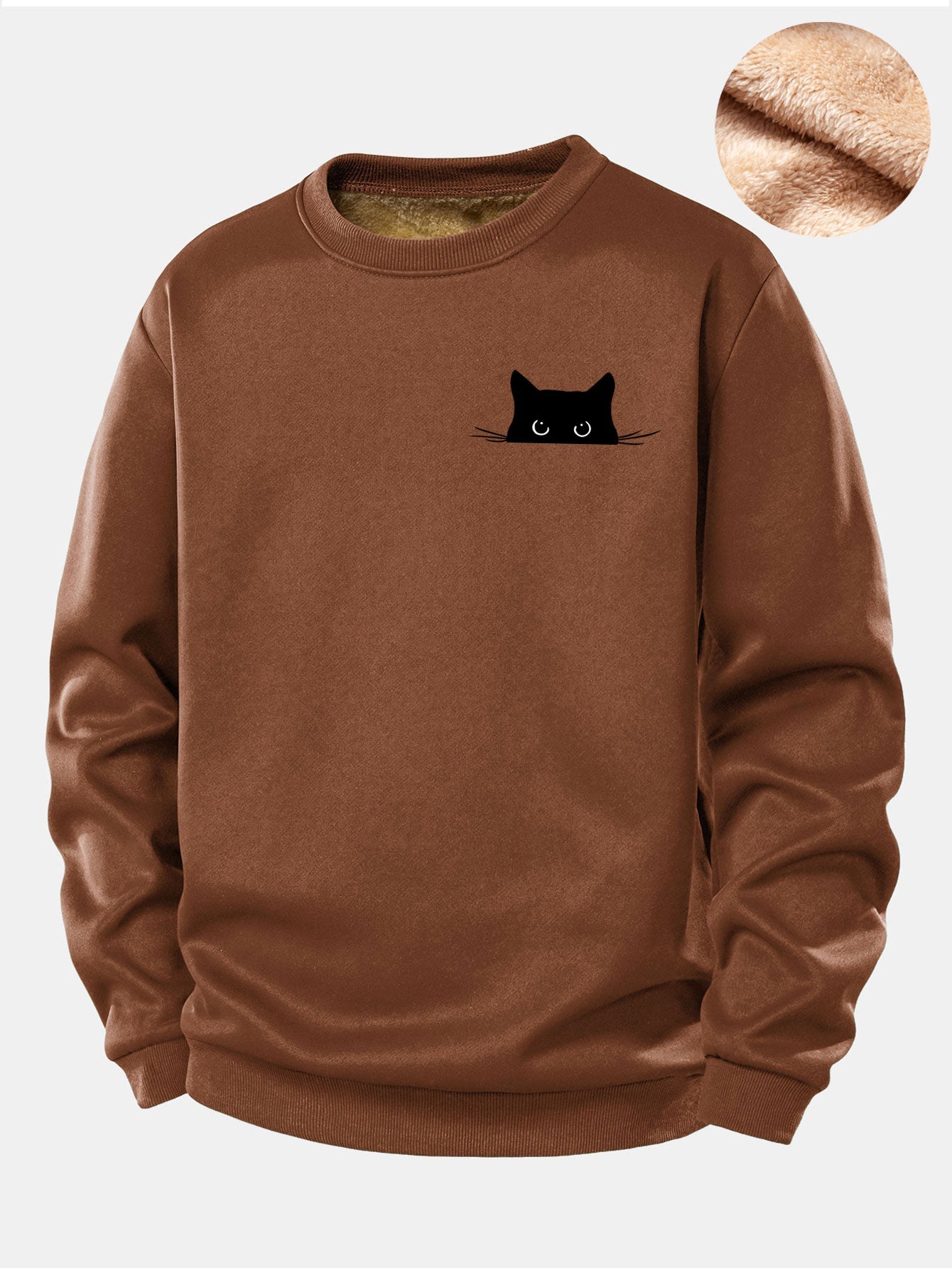 Sweatshirt mit schwarzem Katzenmotiv und Teddyfutter aus Fleece