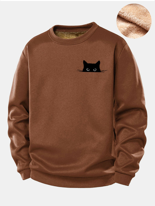 Sweatshirt mit schwarzem Katzenmotiv und Teddyfutter aus Fleece