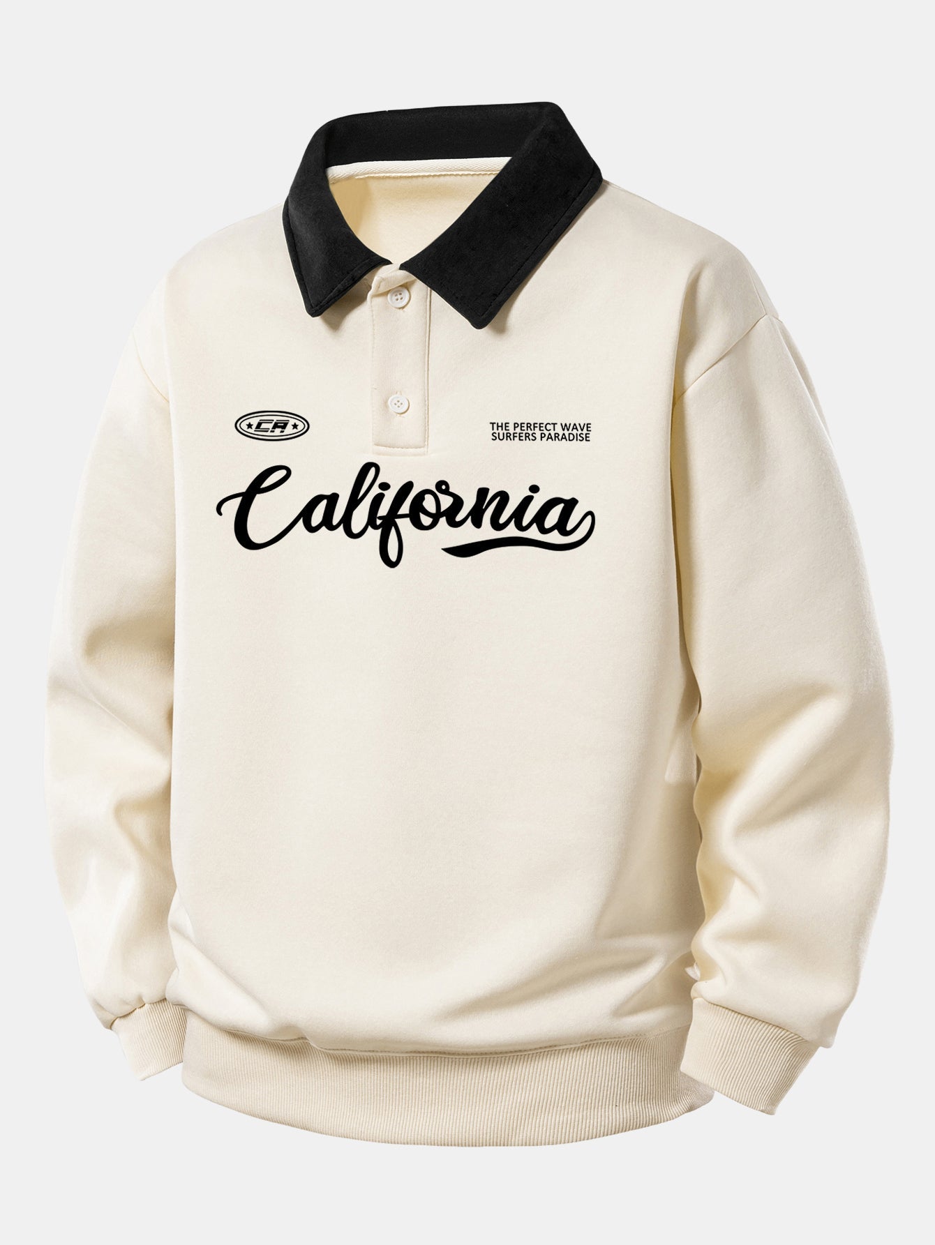 California Print Contrast Sweatshirt with Relaxed Fit Poloshirt Style