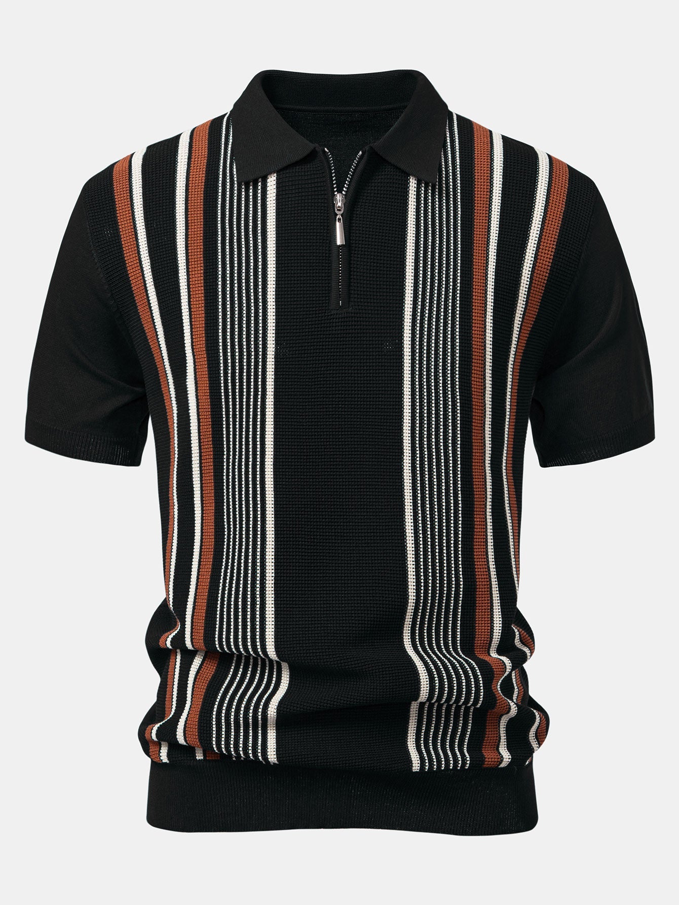 Gestreiftes Strick-Poloshirt mit Reißverschluss und gerade geschnittene Ripp-Hose