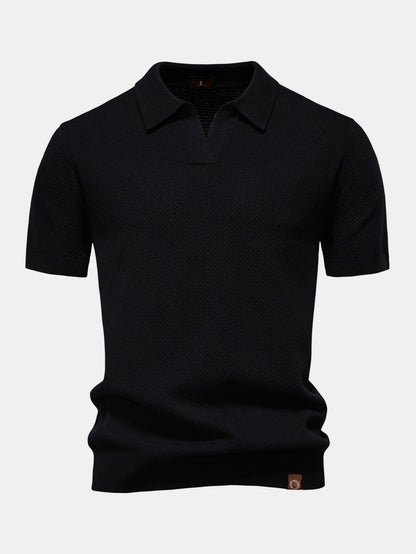 V-Neck Pineapple Pattern Knit Polo