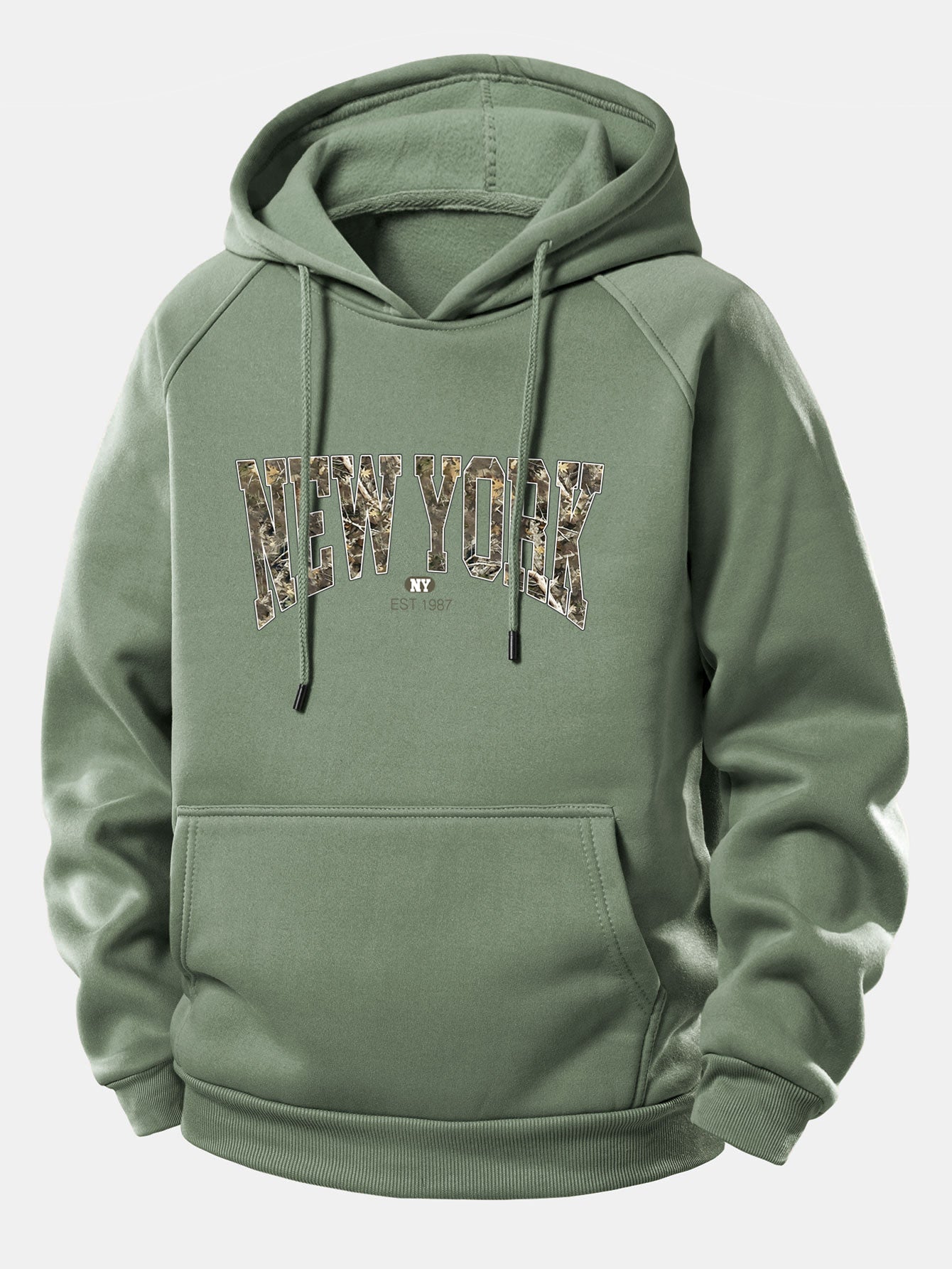 Camouflage New York Print Hoodie with Drawstring