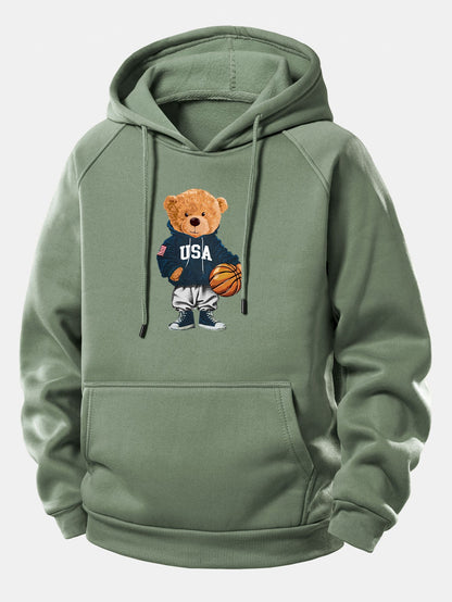 Basketball Bär Grafik Hoodie mit Kordelzug