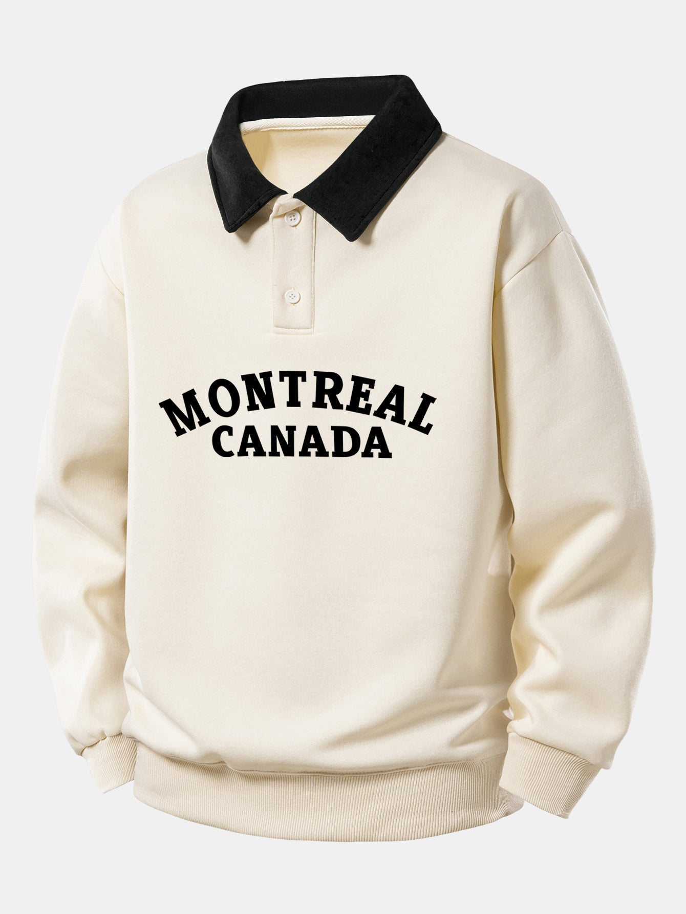 Relaxed Fit Montreal Canada Graphic Contrast Polo Sweatshirt