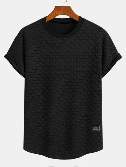 Jacquard T-Shirt mit Schachbrett-Muster und Bogen-Saum