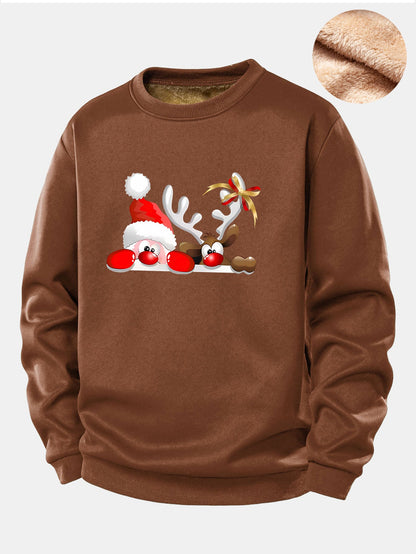 Sweatshirt mit Teddyfutter und Aufdruck von Weihnachtsmann und Rentier