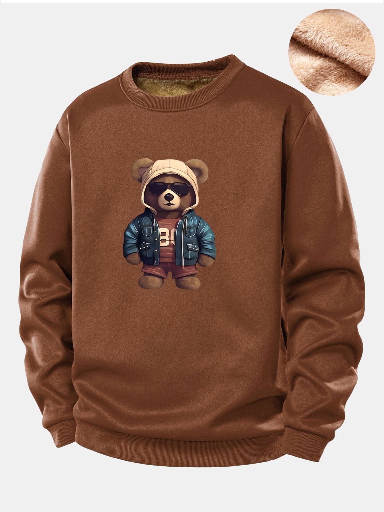 Bär im Lederjacken-Druck Teddy-Fleece-gefüttertes Sweatshirt