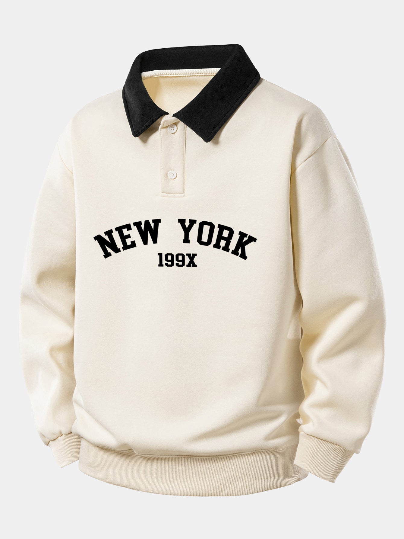 Relaxed Fit New York Graphic Contrast Polo Sweatshirt