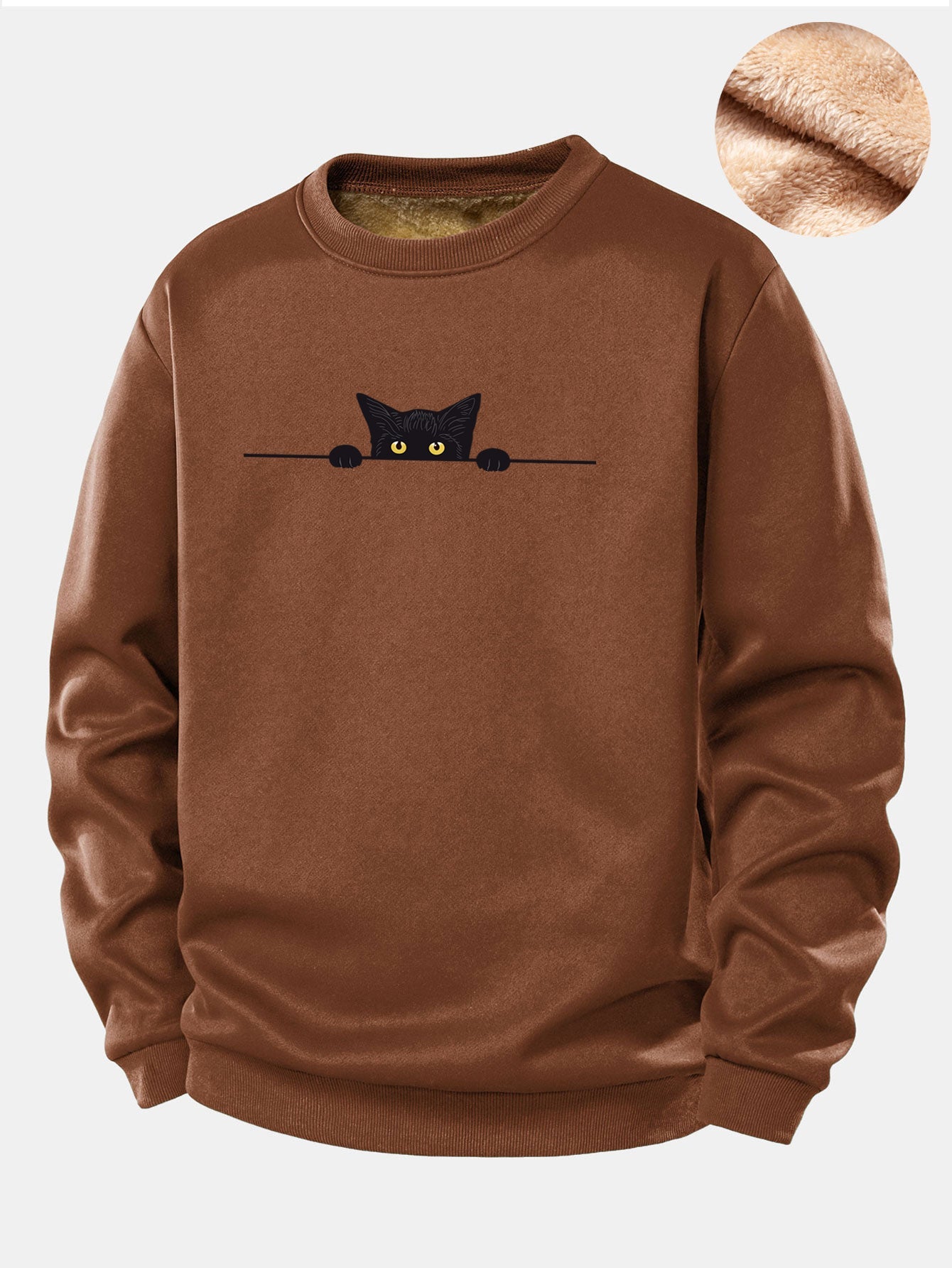 Sweatshirt mit schwarzem Katzenmotiv und Teddyfutter aus Fleece