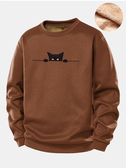 Sweatshirt mit schwarzem Katzenmotiv und Teddyfutter aus Fleece