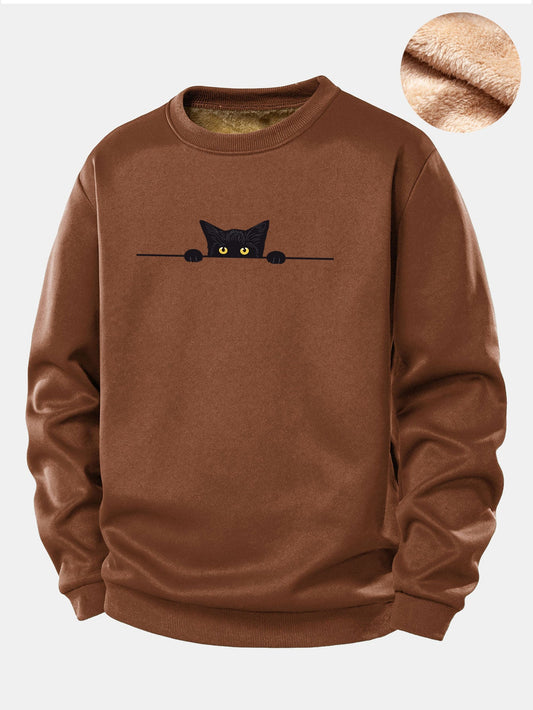 Sweatshirt mit schwarzem Katzenmotiv und Teddyfutter aus Fleece