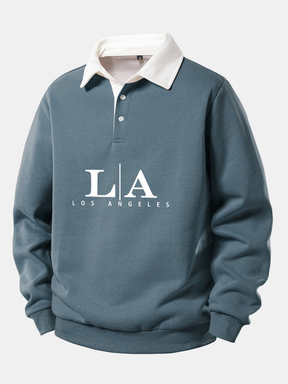Los Angeles Print Kontrast Poloshirts Kragen Sweatshirt