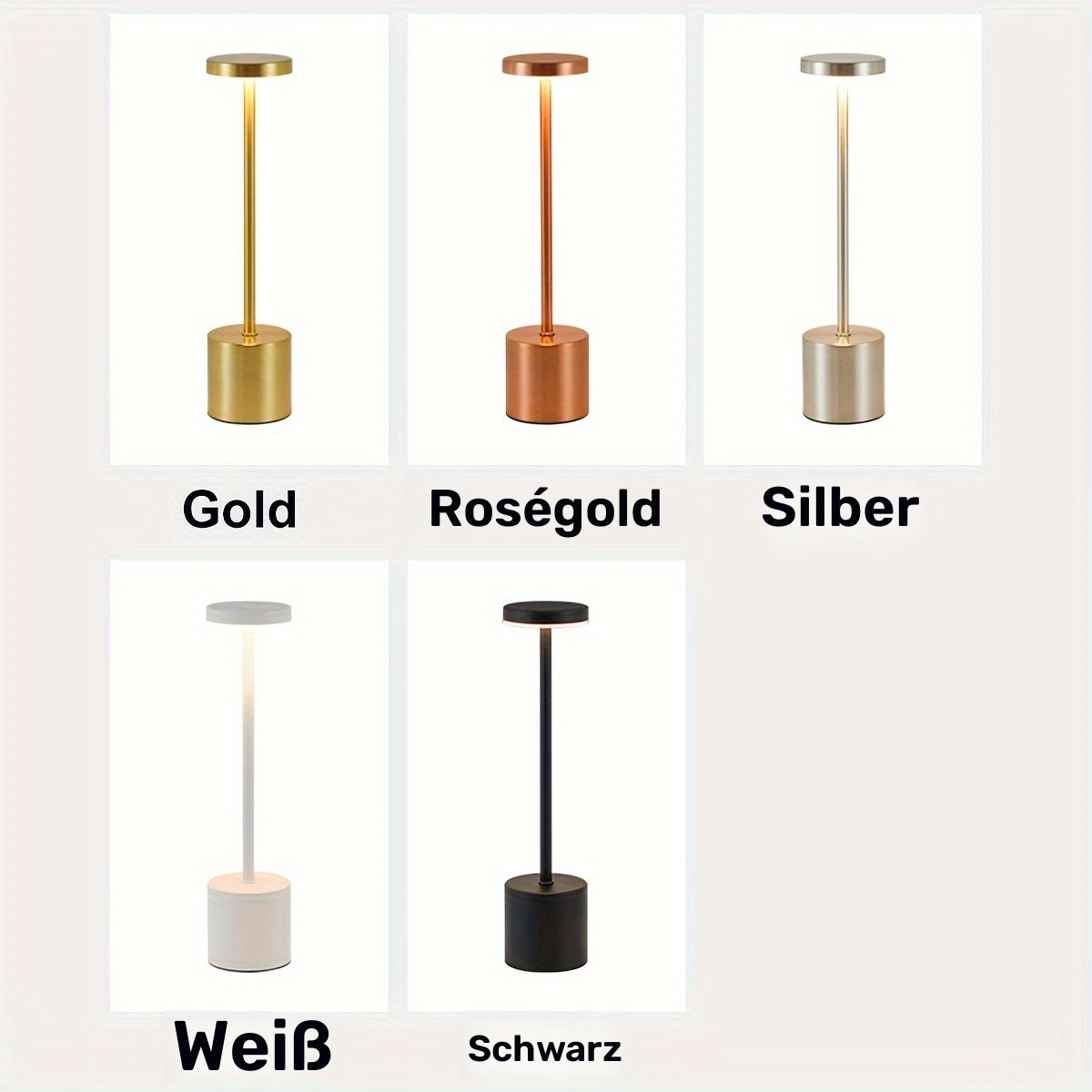 Metall-Touch Tischlampe mit Akku & USB – dimmbar, moderne Farbtemperaturen