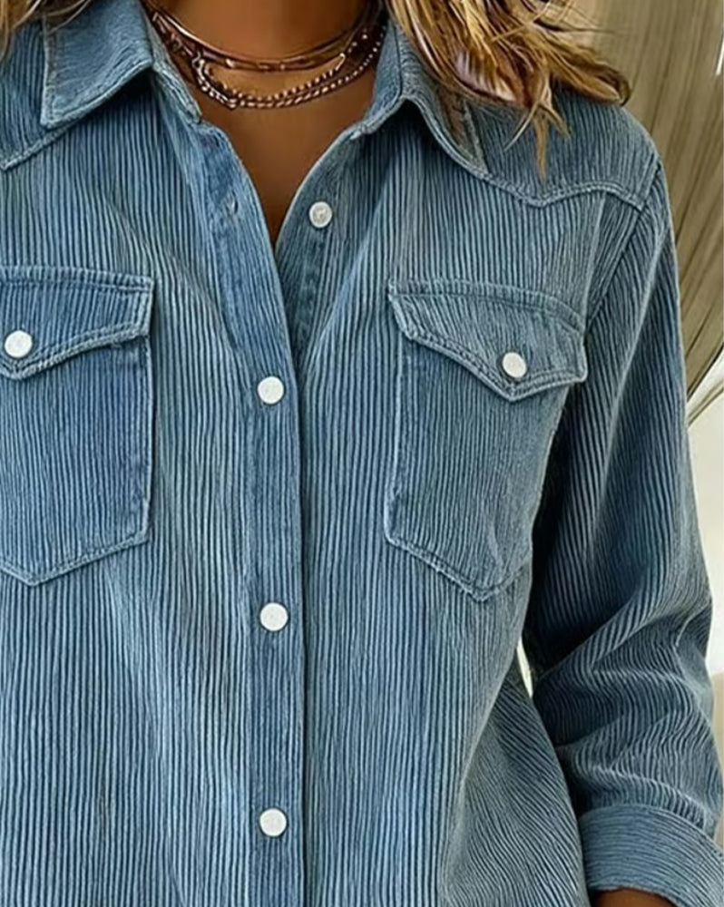 Stutz I Langarmshirt mit Revers und Knopfleiste