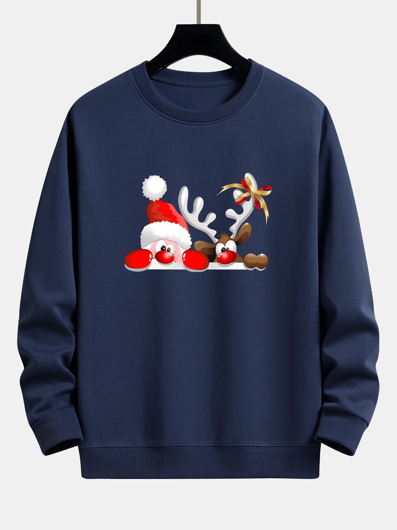 Lockeres Sweatshirt mit Weihnachtsmann- und Rentier-Print