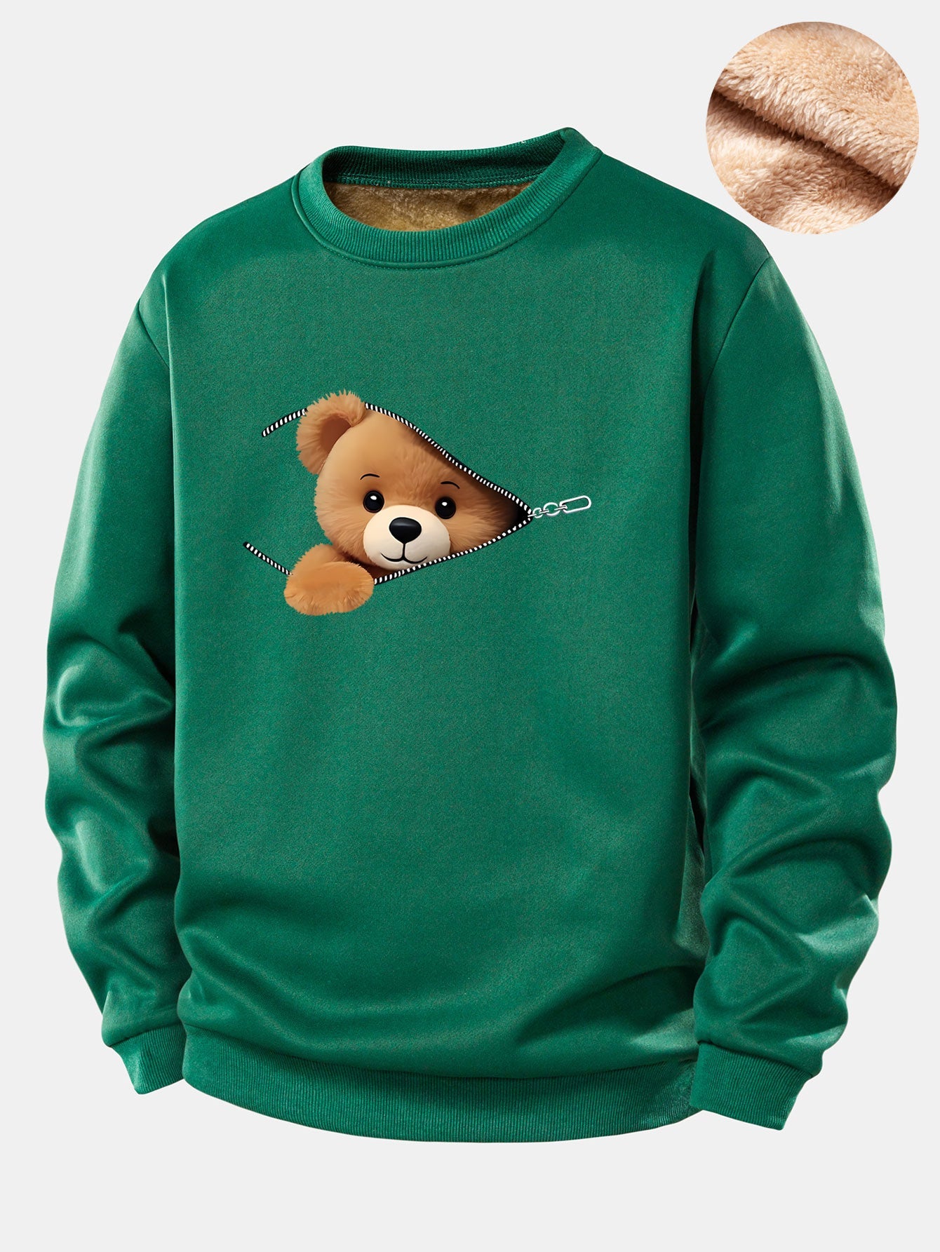 Reißverschluss Bär Druck Teddy Fleece Gefüttertes Sweatshirt