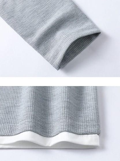 Casual Long Sleeve 2-in-1 Waffle T-Shirt & Straight Cord Pants